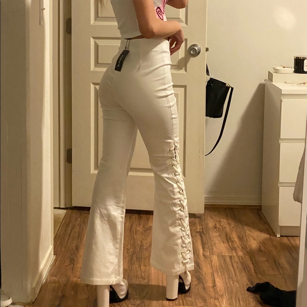 shein white flare tie pants